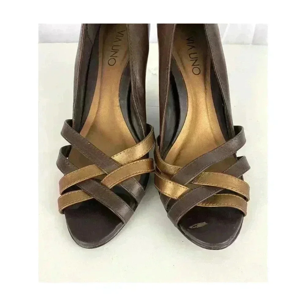 Via Uno‎ Brown Wedges Sandals Sz 6 Bronze Women's Brazilian Shoes